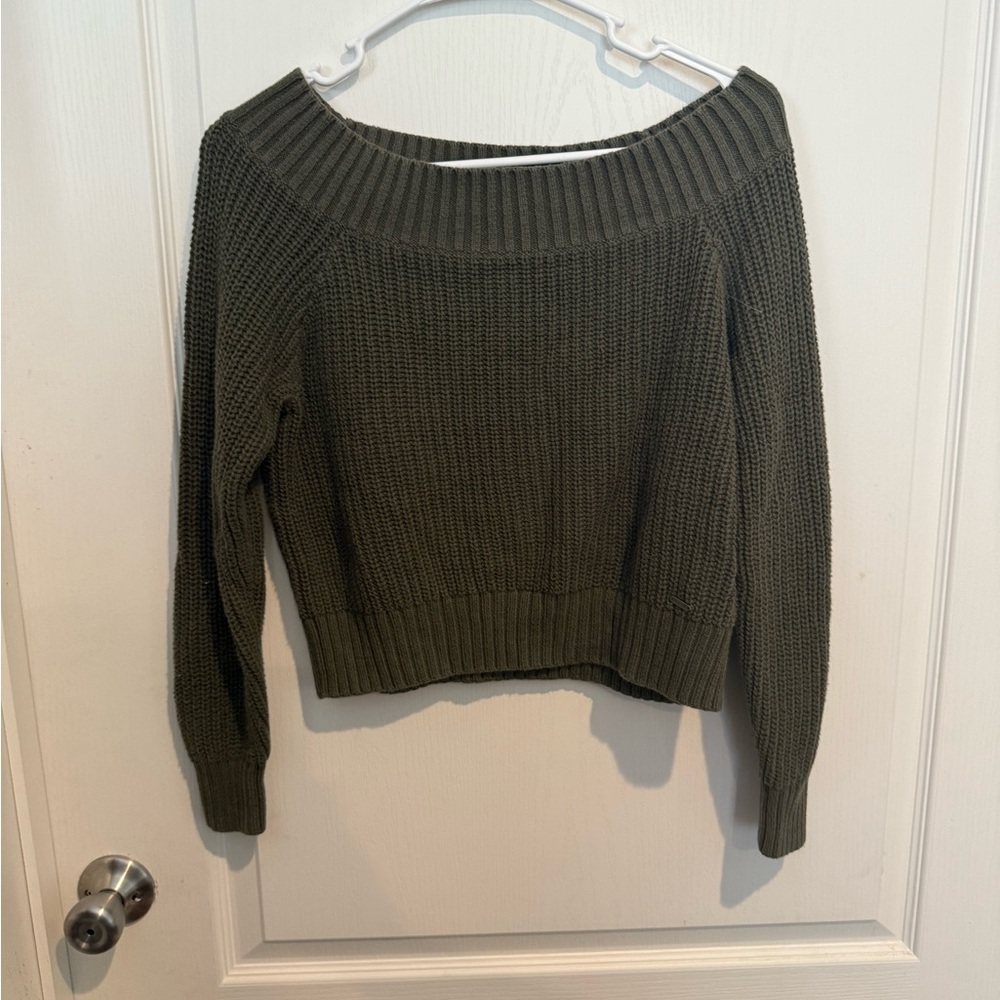 Hollister Forest Green Off-Shoulder Sweater